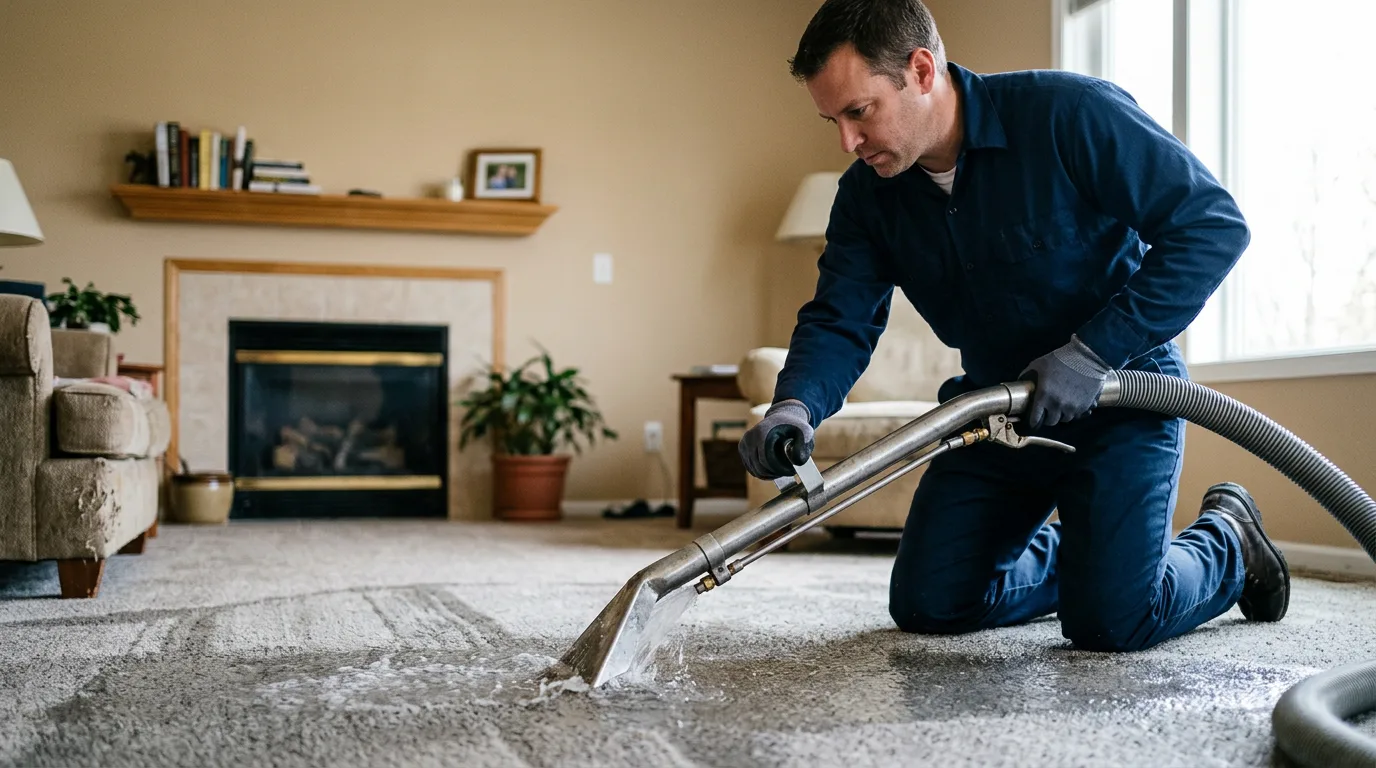 Water damage restoration technician working near Brewster, KS
